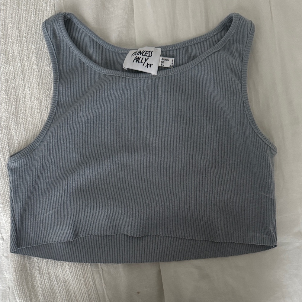 Princess Polly Blue-Grey Ribbed Crop Top